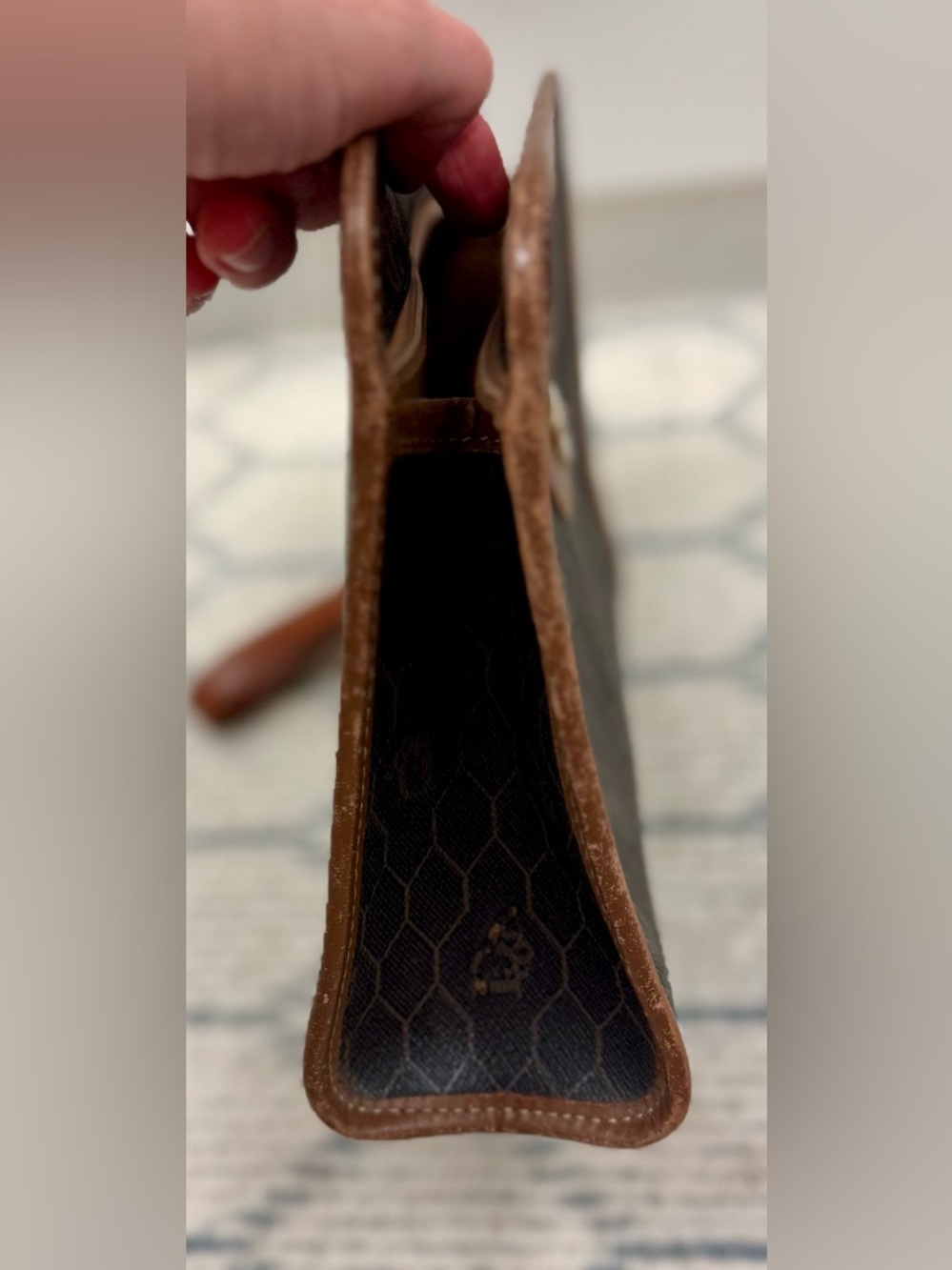 DIOR Vintage Iconic Honeycomb Monogram Brown Coated Canvas Wristlet Clutch Bag - Picture 15 of 16